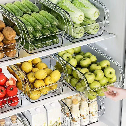 Clear Refrigerator Organizer Bins — Pull-Out Drawer for Eggs, Veggies & Snacks