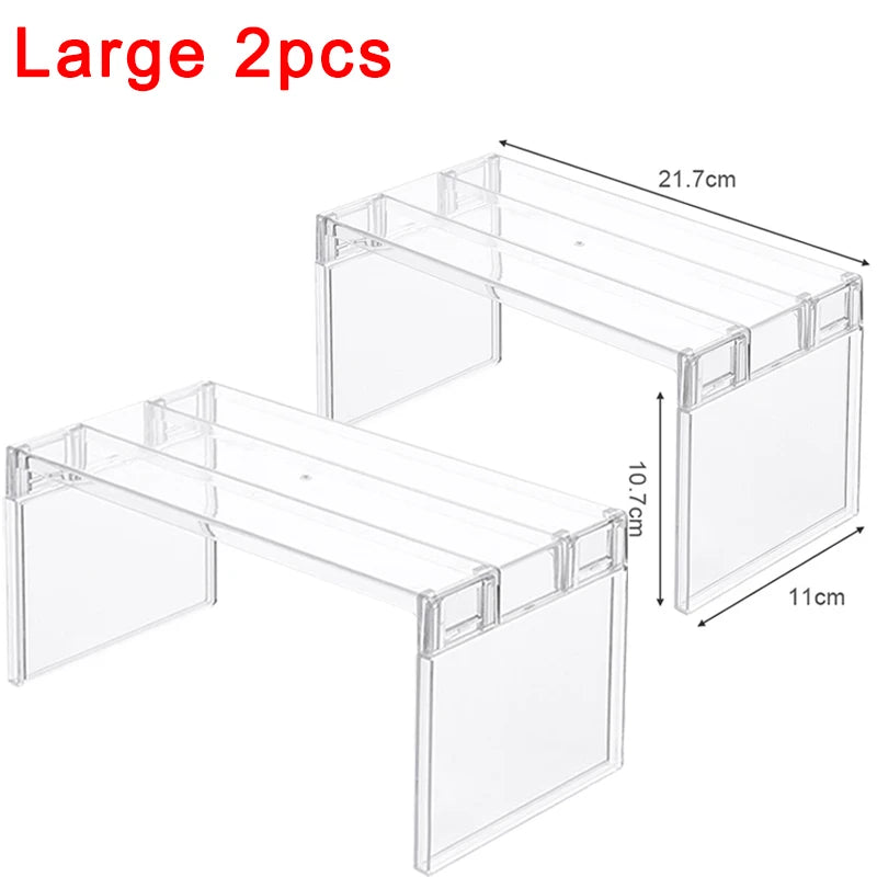 Layered Refrigerator Shelf Organizer — Transparent Stackable Storage Rack