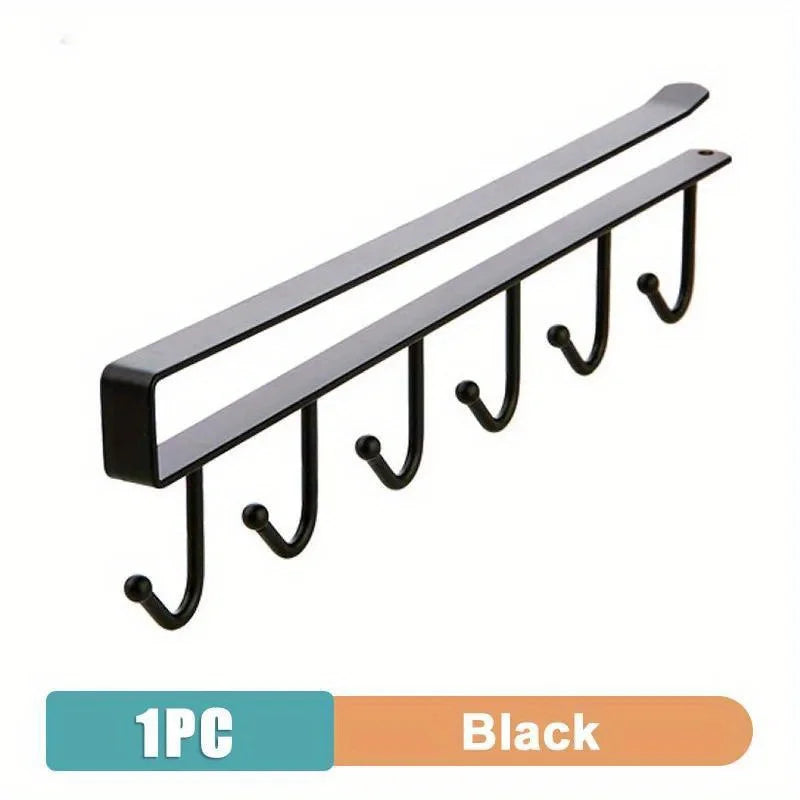 6-Hook Stainless Steel Mug and Cup Holder Rack — Under Cabinet Kitchen Organizer