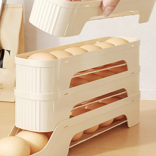 Durable Slide Egg Organizer Rack — 2, 3 & 4 Layer | Large Capacity Fridge Storage Box