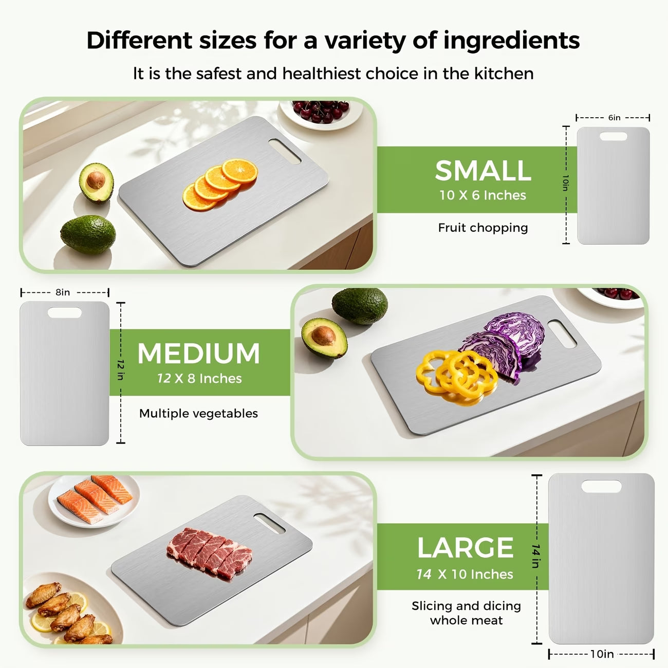 3pcs Premium Stainless Steel Cutting Board Set — Durable, Easy to Clean