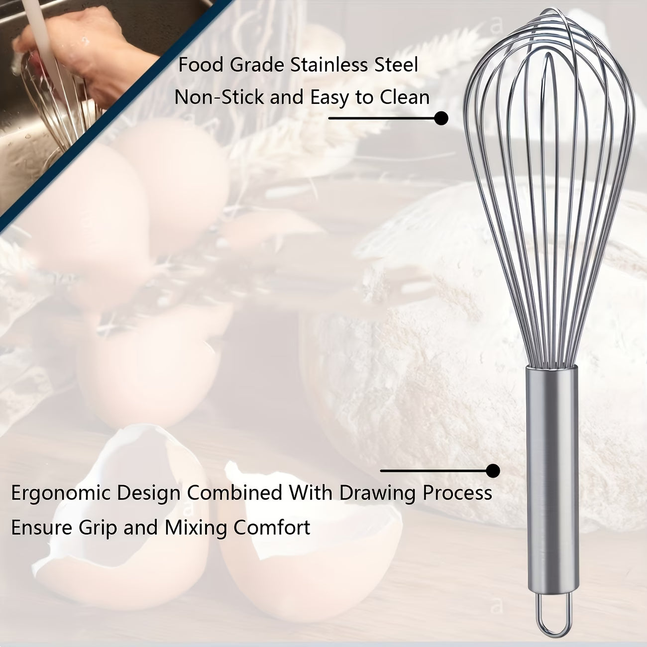 Stainless Steel Whisk 10 Inch — Heat-Resistant Manual Whisk