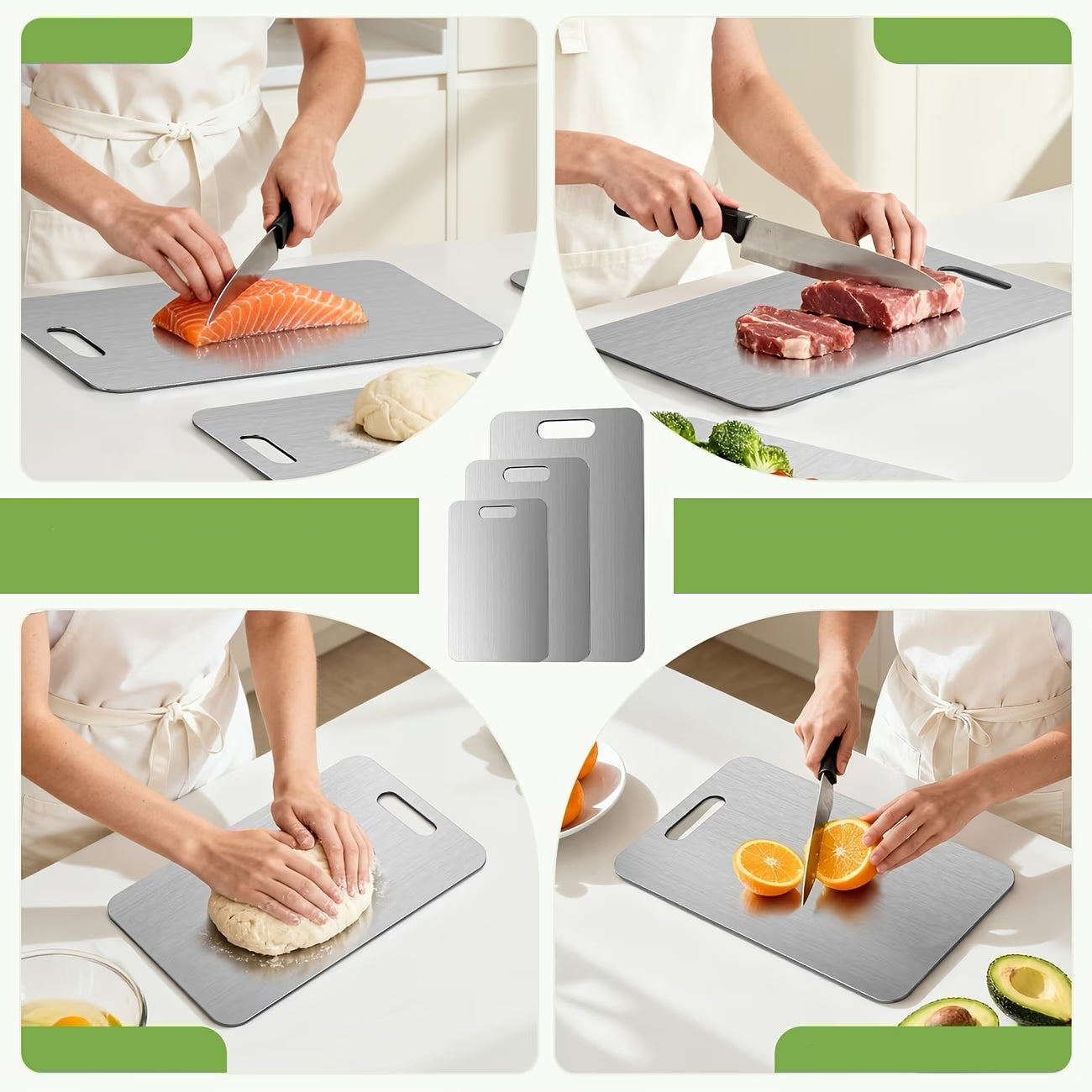 3pcs Premium Stainless Steel Cutting Board Set — Durable, Easy to Clean