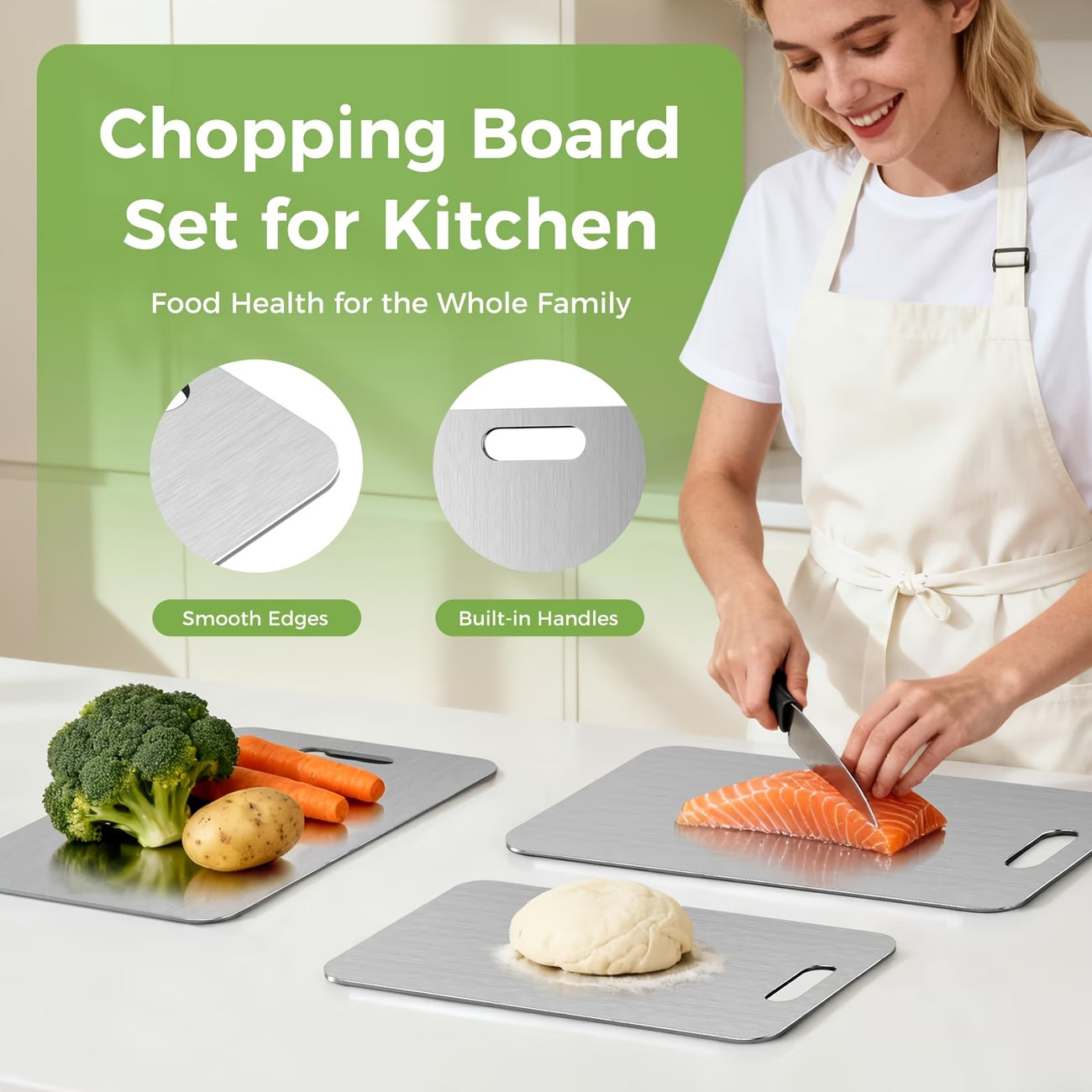 3pcs Premium Stainless Steel Cutting Board Set — Durable, Easy to Clean