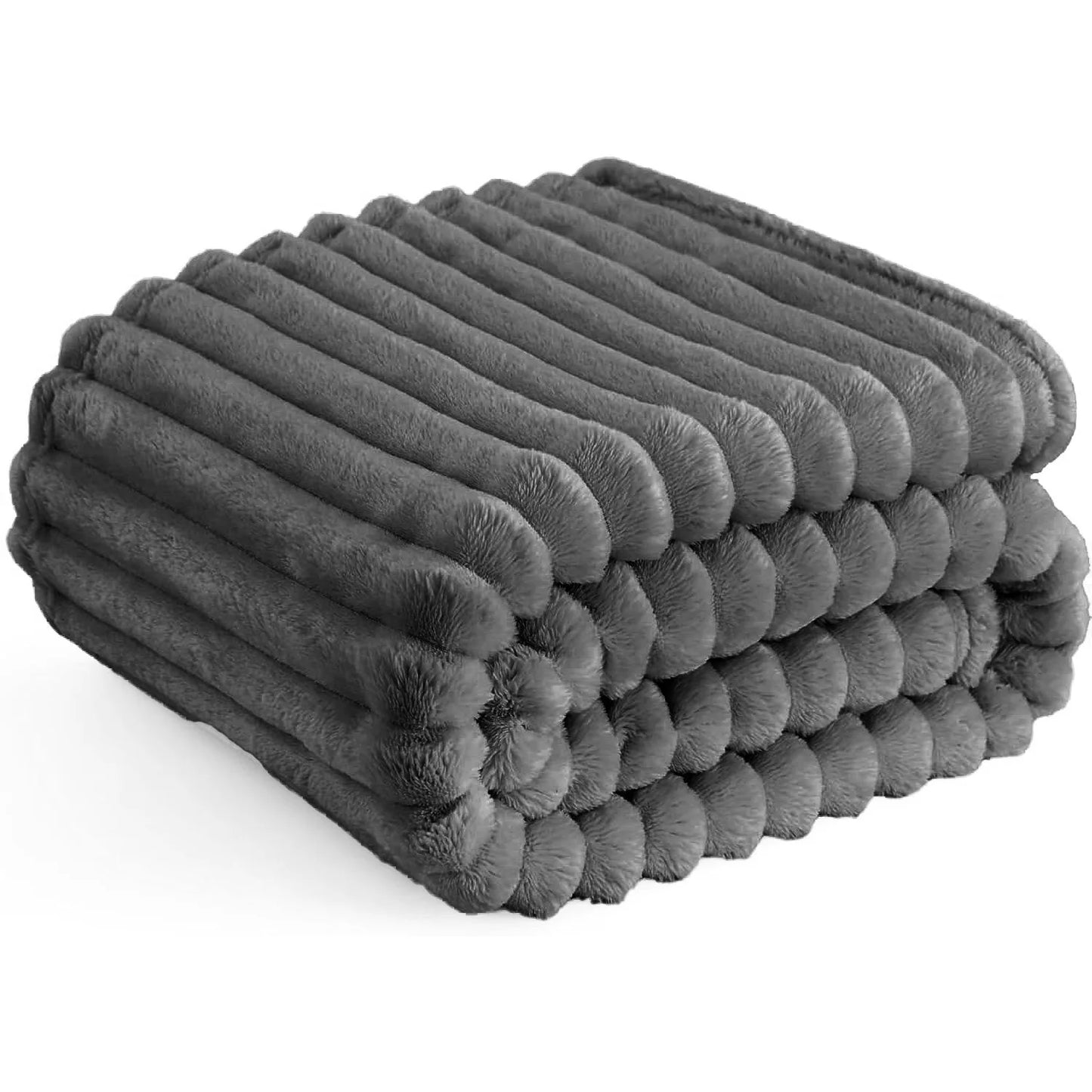 Soft Faux Fur Striped Blanket — Warm Thick Fleece for Bed, Sofa & Travel