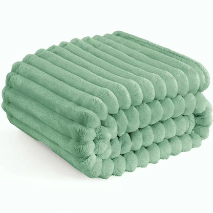 Soft Faux Fur Striped Blanket — Warm Thick Fleece for Bed, Sofa & Travel