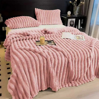 Soft Faux Fur Striped Blanket — Warm Thick Fleece for Bed, Sofa & Travel