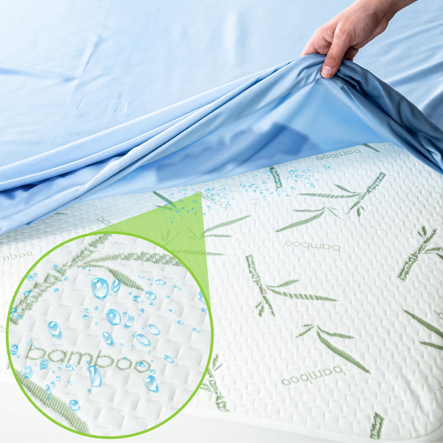 Lux Decor Cooling Bamboo Mattress Protector — 100% Waterproof Fitted Sheet Style, Deep Pocket