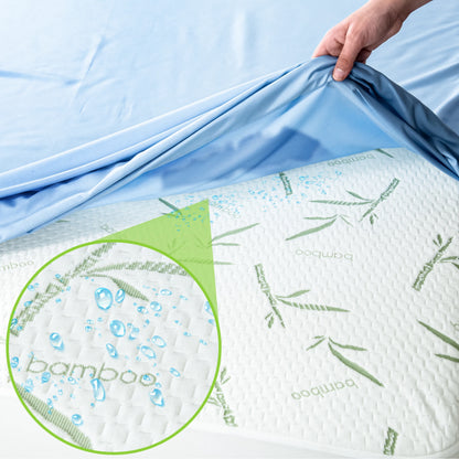 Lux Decor Cooling Bamboo Mattress Protector — 100% Waterproof Fitted Sheet Style, Deep Pocket