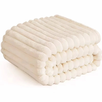 Soft Faux Fur Striped Blanket — Warm Thick Fleece for Bed, Sofa & Travel