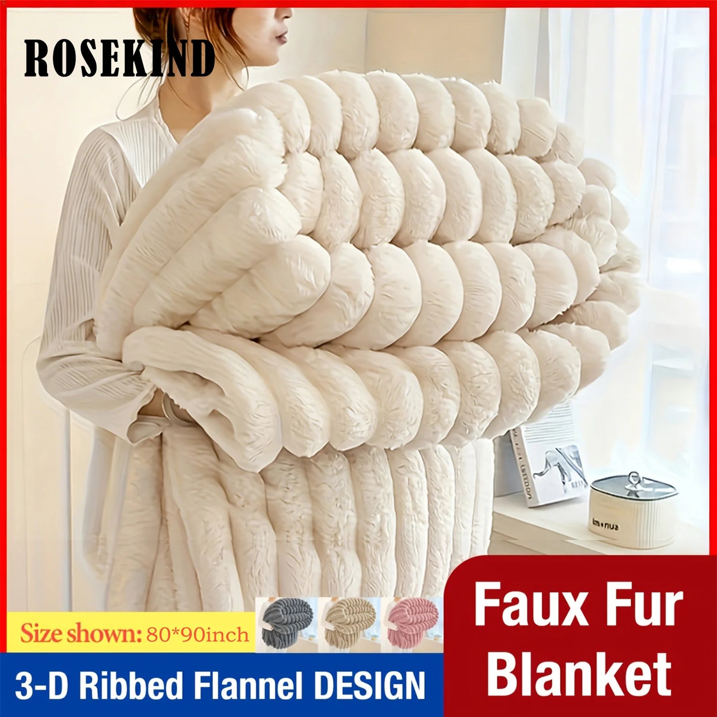 Soft Faux Fur Striped Blanket — Warm Thick Fleece for Bed, Sofa & Travel