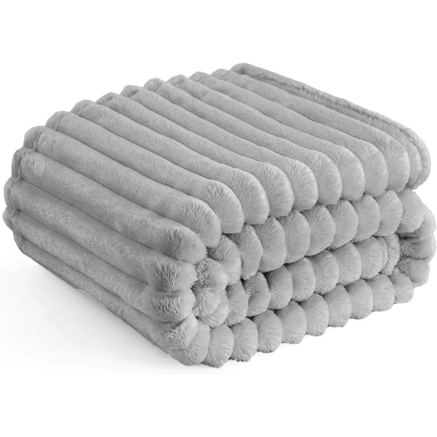 Soft Faux Fur Striped Blanket — Warm Thick Fleece for Bed, Sofa & Travel