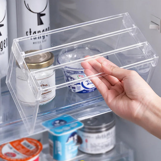 Layered Refrigerator Shelf Organizer — Transparent Stackable Storage Rack