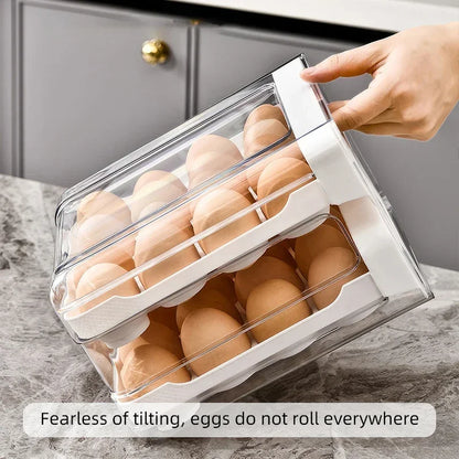Drawer-Style Refrigerator Egg Organizer — Double Layer, 32 Compartments