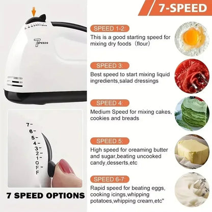 Rechargeable Electric Hand Mixer | 7-Speed Double Whisk