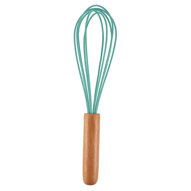 Silicone Manual Egg Beater with Wooden Handle — 10-Inch Non-Scratch Whisk for Baking & Cooking