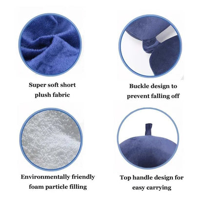 Travel Neck Pillow — U-Shape Bamboo Fiber Snap Strap Pillow for Airplane, Car & Office