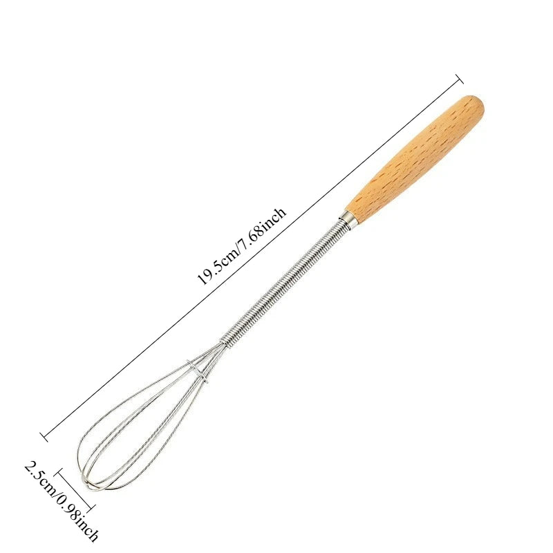 Premium Stainless Steel Whisk — Solid Wood Handle for Baking & Cooking