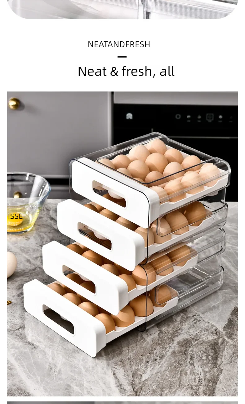 Drawer-Style Refrigerator Egg Organizer — Double Layer, 32 Compartments