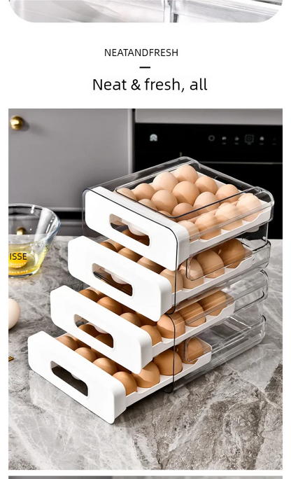 Drawer-Style Refrigerator Egg Organizer — Double Layer, 32 Compartments