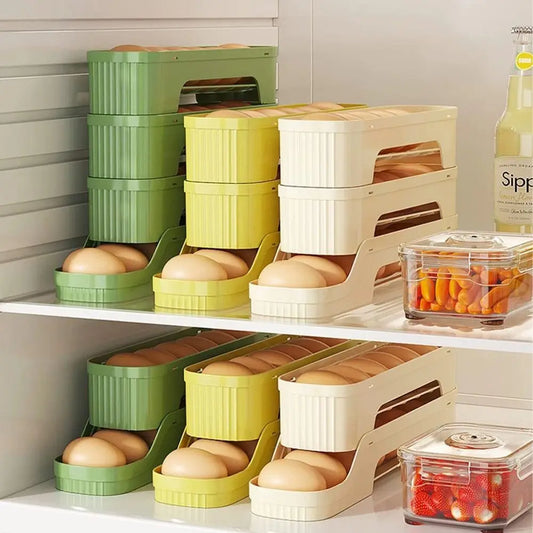 Durable Slide Egg Organizer Rack — 2, 3 & 4 Layer | Large Capacity Fridge Storage Box