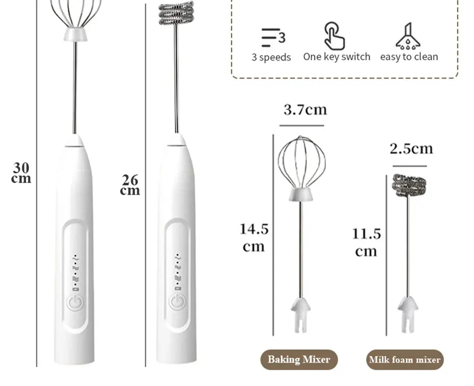 2-in-1 USB Rechargeable Electric Egg Beater & Milk Frother — Double Head Whisk
