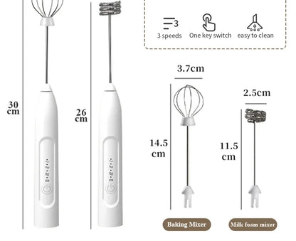 2-in-1 USB Rechargeable Electric Egg Beater & Milk Frother — Double Head Whisk