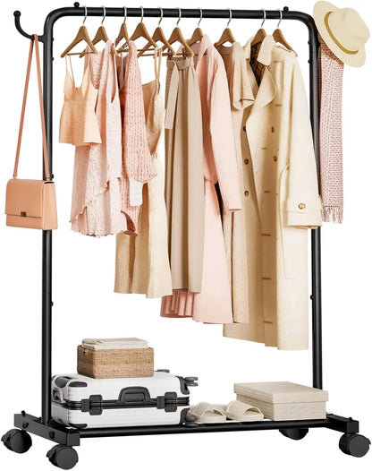 Portable Rolling Clothes Rack with Hooks — 32" Foldable Garment Organizer on Wheels