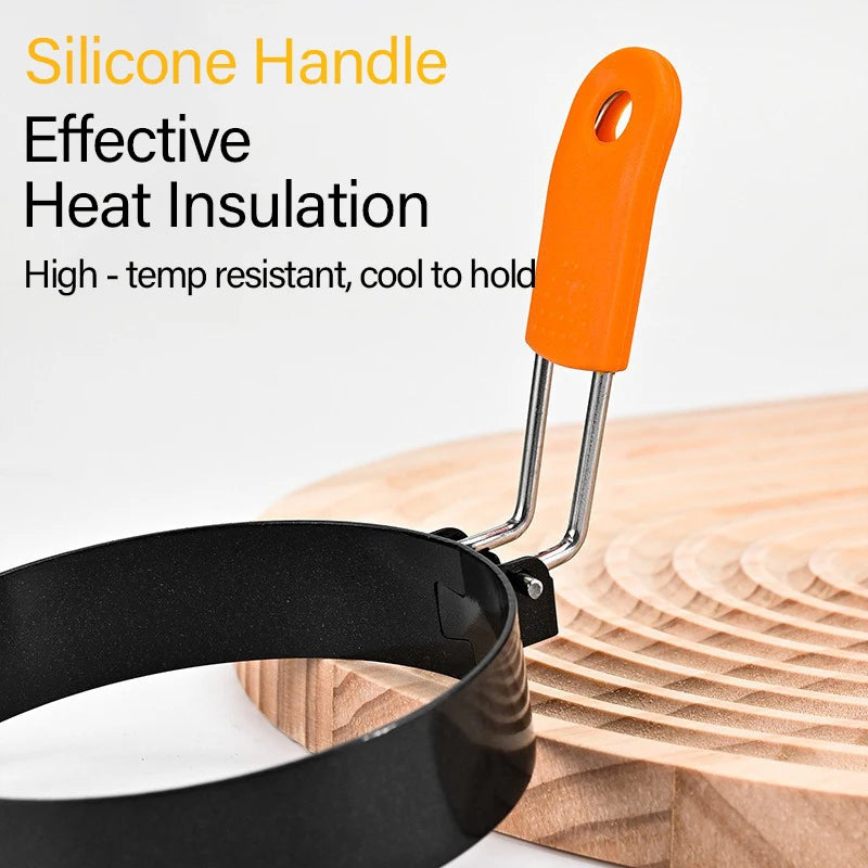 Stainless Steel Fried Egg Ring Mold — Heat-Resistant Silicone Handle & Non-Stick Egg Shaper