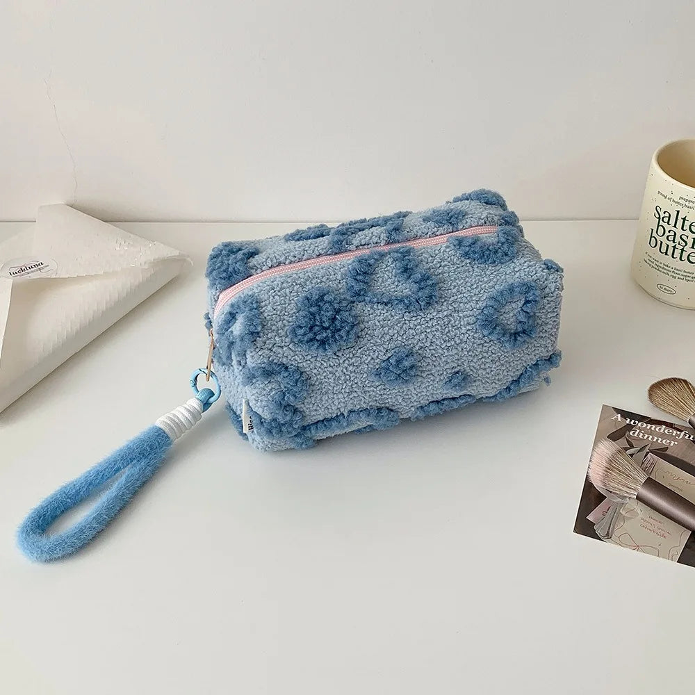 Plush Love Heart Cosmetic Bag – Travel Makeup Organizer