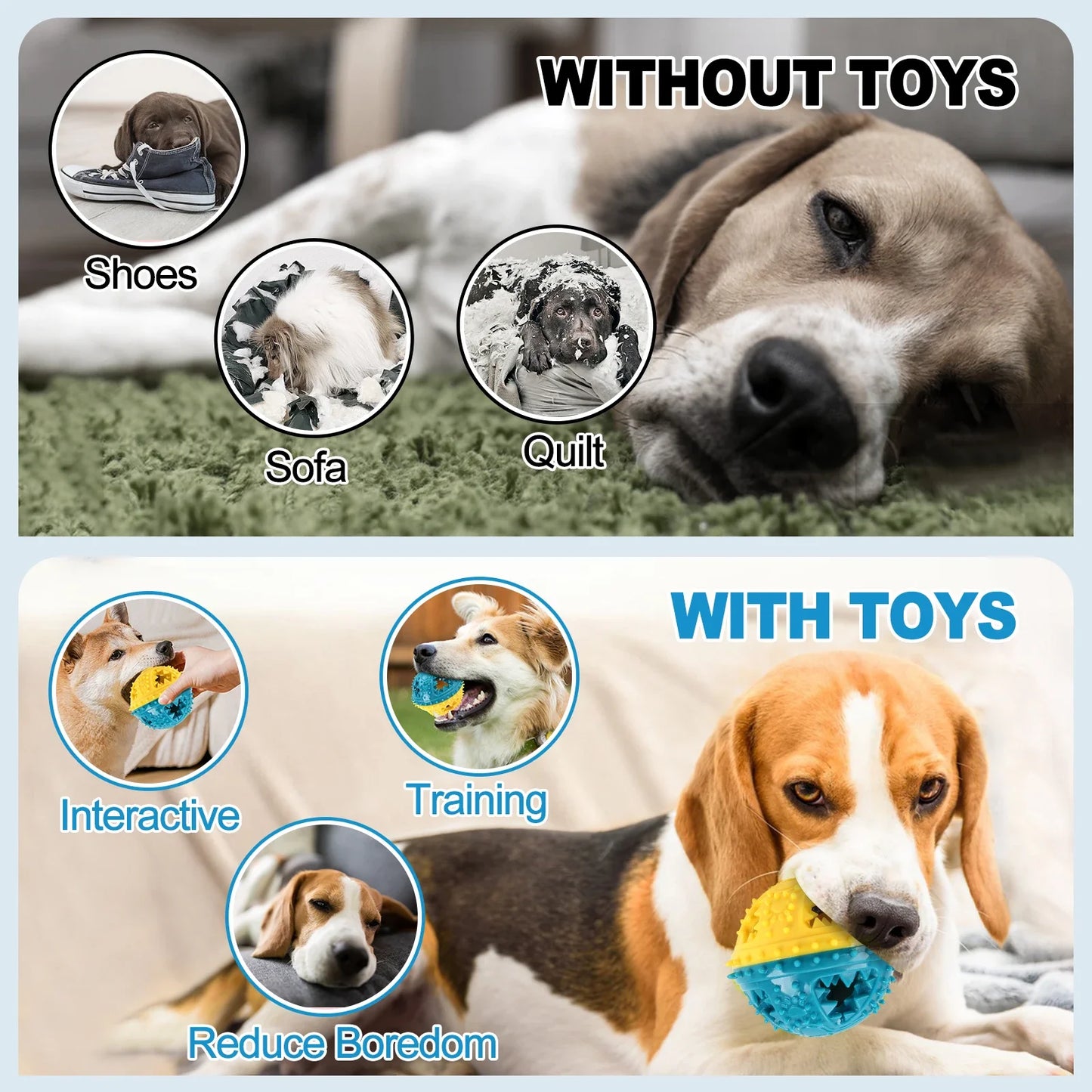 Dog Chew Toy Ball — Teeth Cleaning Leaking Food Interactive Puzzle Ball for Dogs