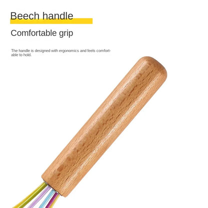 Silicone Manual Egg Beater with Wooden Handle — 10-Inch Non-Scratch Whisk for Baking & Cooking