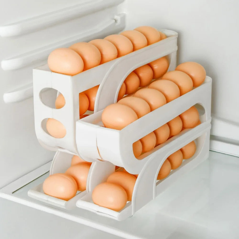 Automatic Egg Roller Organizer Rack — 3 & 4 Layer | Space-Saving Fridge Egg Holder