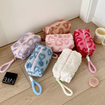 Plush Love Heart Cosmetic Bag – Travel Makeup Organizer