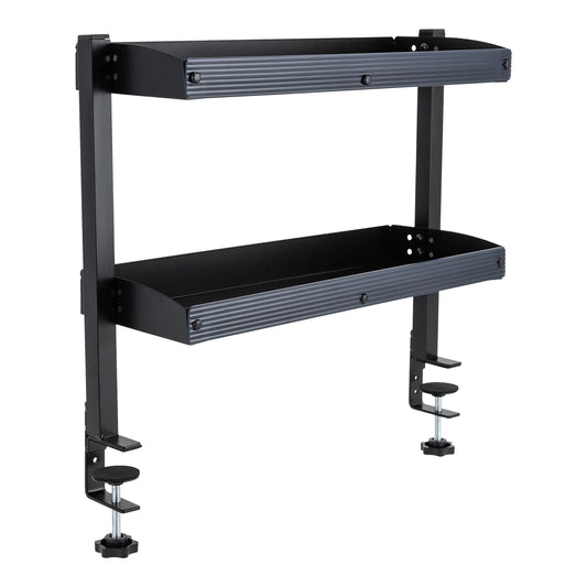 2-Tier Clamp-On Desk Shelf — Above or Under Table Corner Organizer, Black