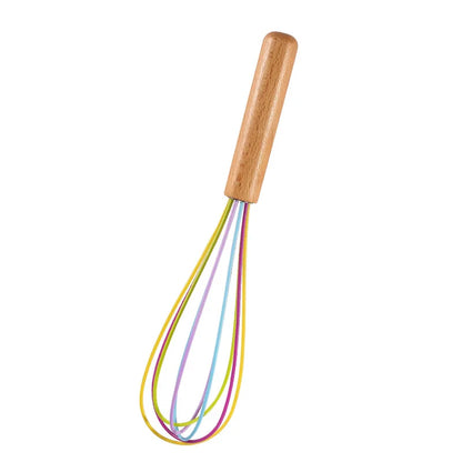 Silicone Manual Egg Beater with Wooden Handle — 10-Inch Non-Scratch Whisk for Baking & Cooking
