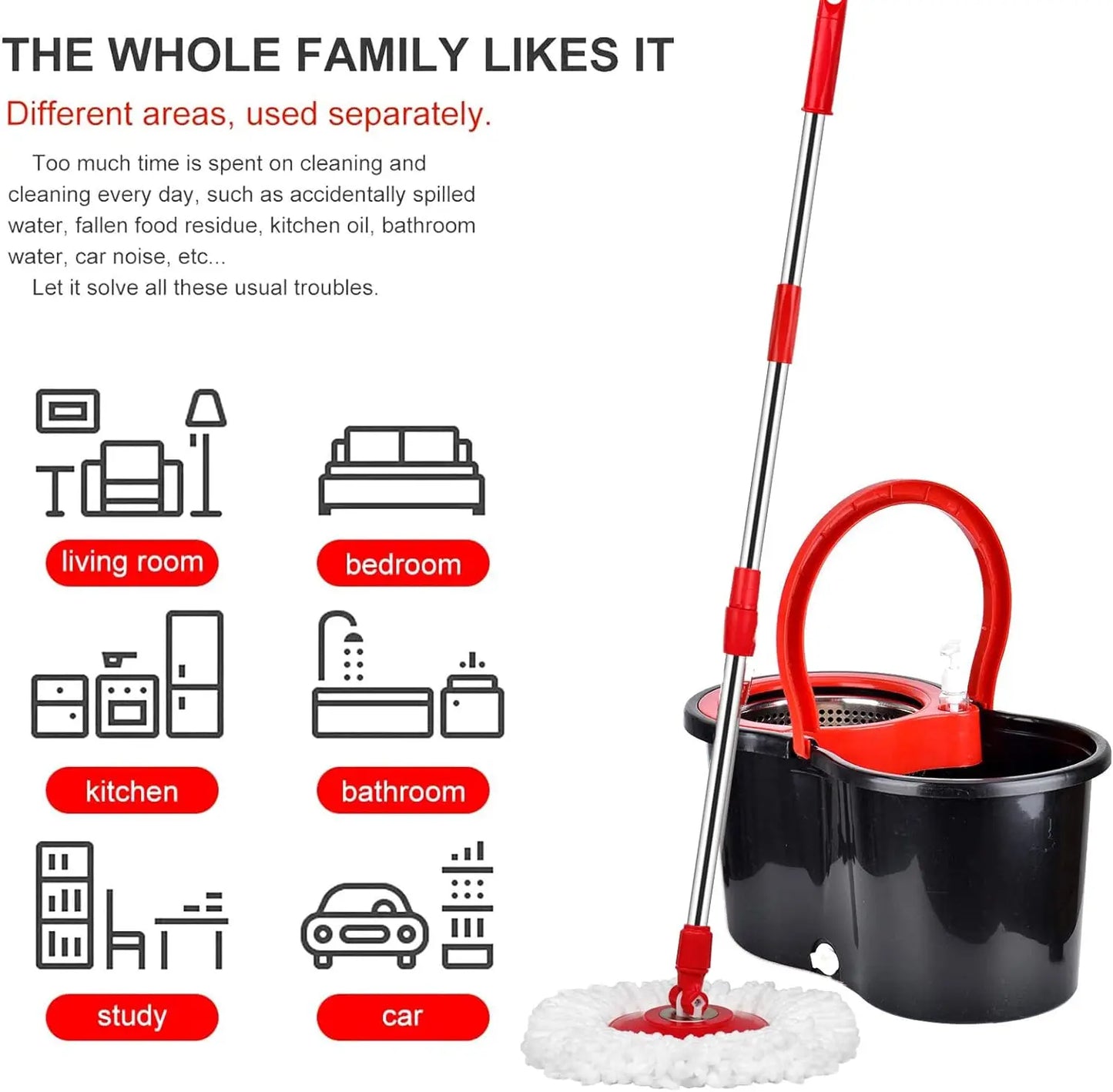 Spin Mop and Bucket Set — 61" Extendable Handle, Stainless Steel Basket & 3 Microfiber Heads