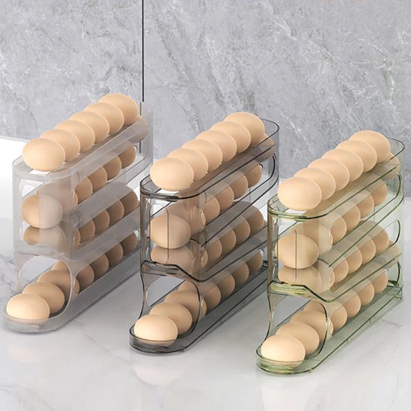 4-Layer Transparent Slide Egg Storage Box — Auto-Roll Fridge Organizer