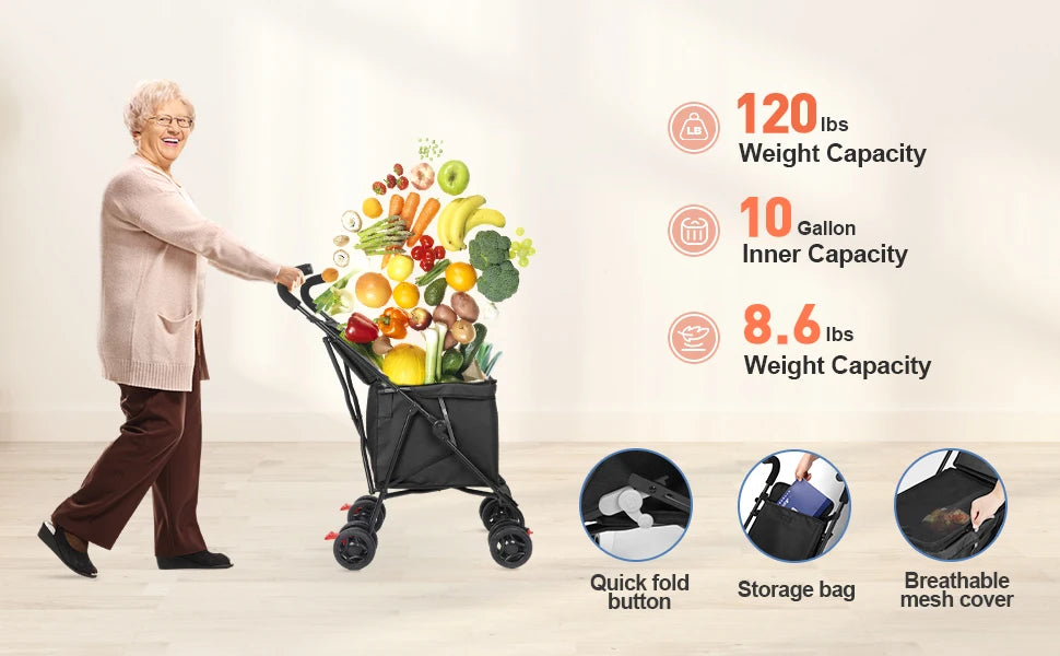 Multifunctional Folding Cart — Portable Market Trolley, Pet Stroller & Picnic Bag Carrier