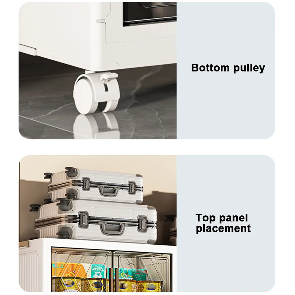 4-Tier Folding Storage Boxes with Doors & Wheels — Stackable Plastic Organizer Cabinet