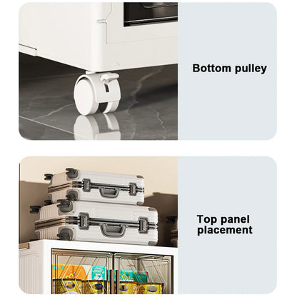 4-Tier Folding Storage Boxes with Doors & Wheels — Stackable Plastic Organizer Cabinet