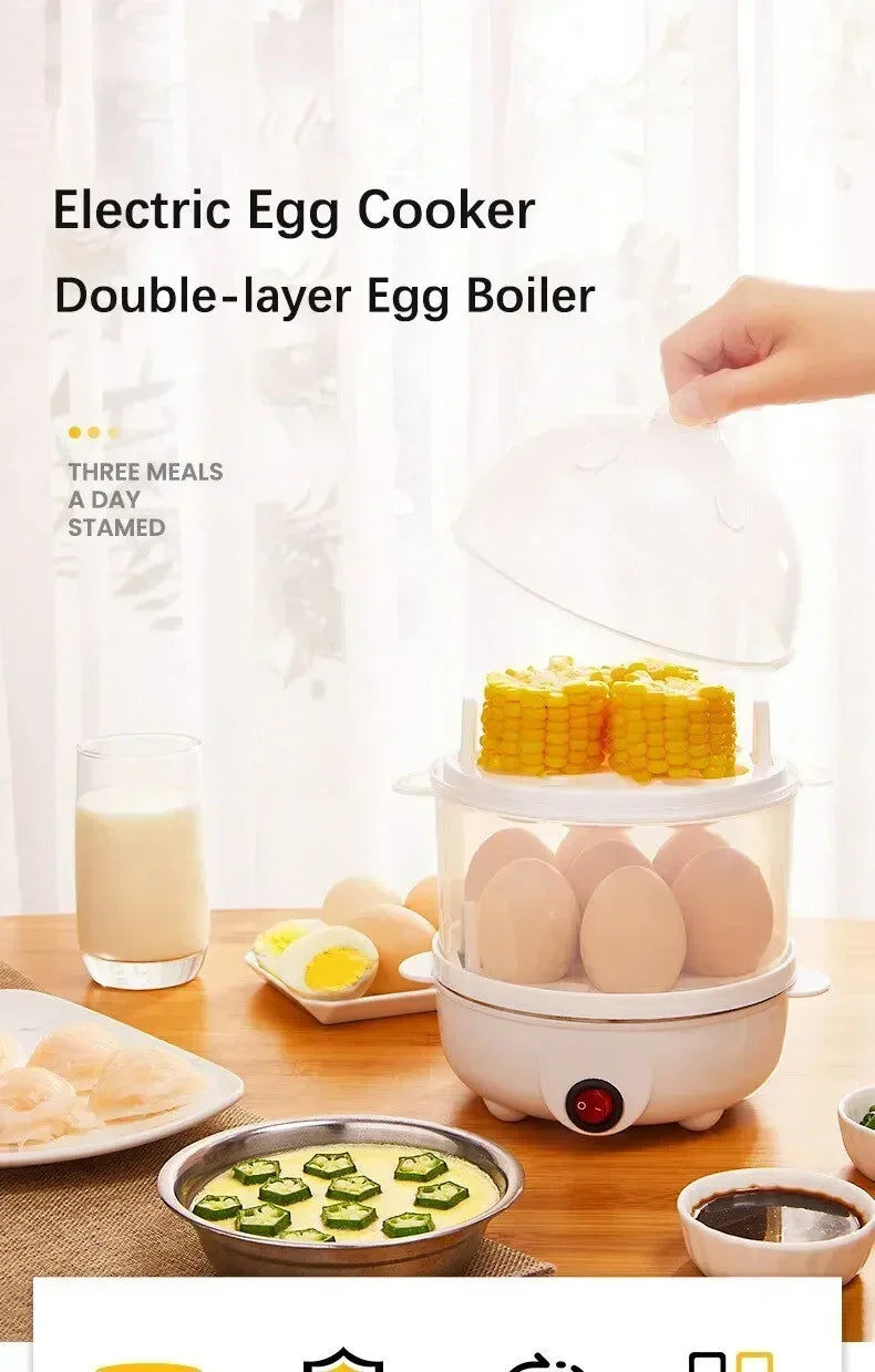 Double Layer Electric Egg Cooker & Steamer — Boil, Poach & Steam Eggs and Veggies