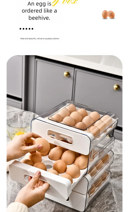 Drawer-Style Refrigerator Egg Organizer — Double Layer, 32 Compartments