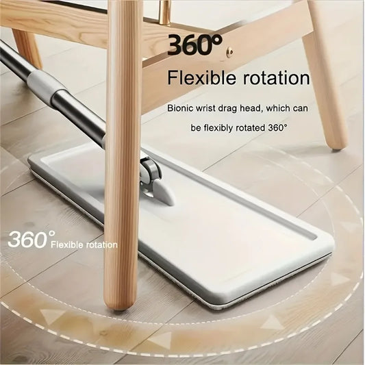 Hands-Free Flat Mop and Bucket Set — 360° Swivel, Long Handle with 4 Reusable Microfiber Pads