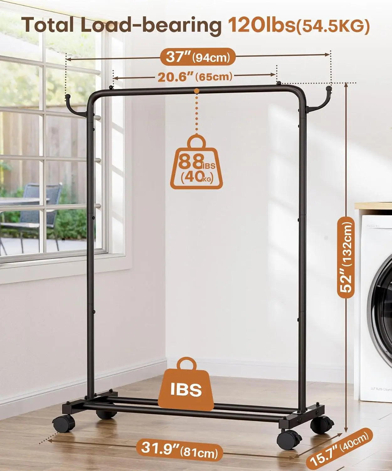 Portable Rolling Clothes Rack with Hooks — 32" Foldable Garment Organizer on Wheels
