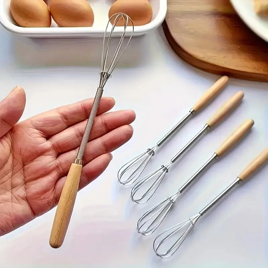 Premium Stainless Steel Whisk — Solid Wood Handle for Baking & Cooking