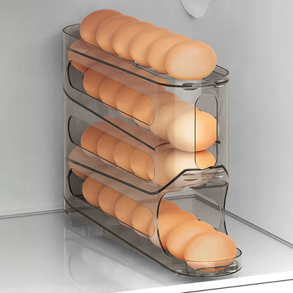 4-Layer Transparent Slide Egg Storage Box — Auto-Roll Fridge Organizer