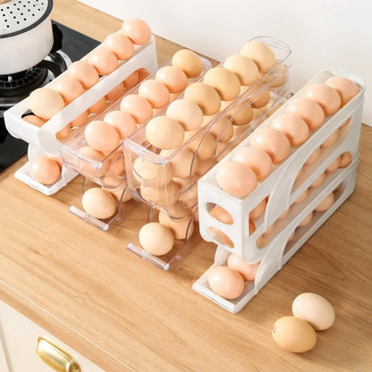 Automatic Egg Roller Organizer Rack — 3 & 4 Layer | Space-Saving Fridge Egg Holder