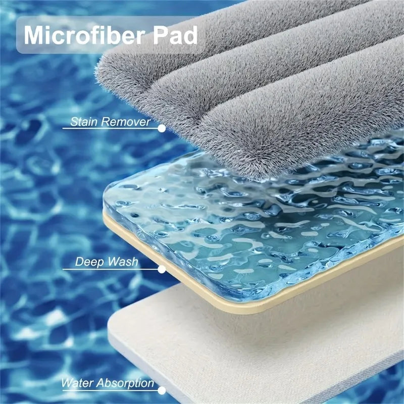 Hands-Free Flat Mop and Bucket Set — 360° Swivel, Long Handle with 4 Reusable Microfiber Pads