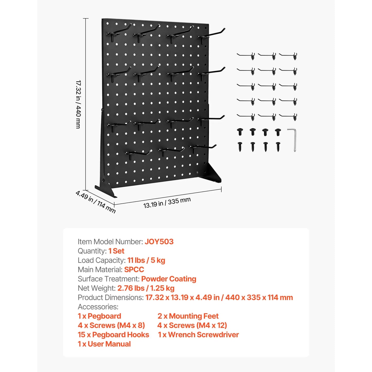 Tabletop Pegboard Display Stand — 17x13in Steel Peg Board with 15 Hooks for Retail & Jewelry